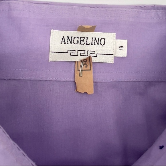 Angelino Men’s Dress Shirt 18 Lavender Cross Embroidery Button Front Cotton - Picture 3 of 15